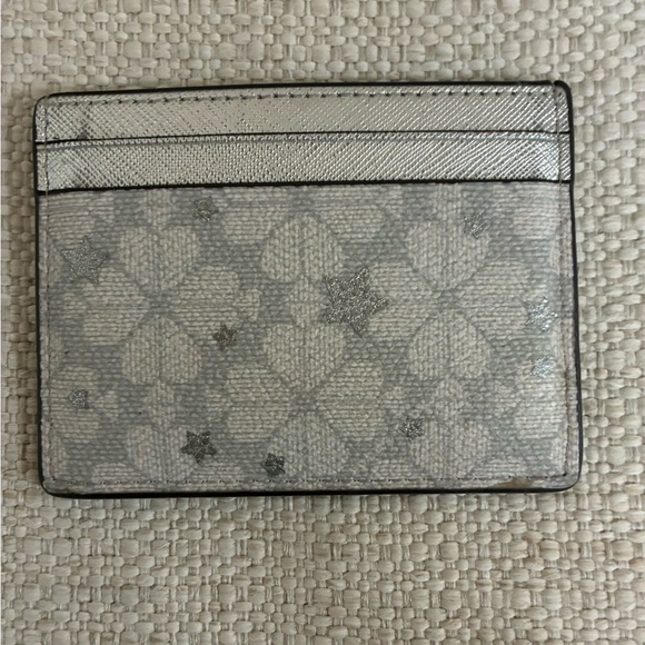Kate Spade NWOT silver &Cream  Card Holder with Logo - Picture 2 of 13